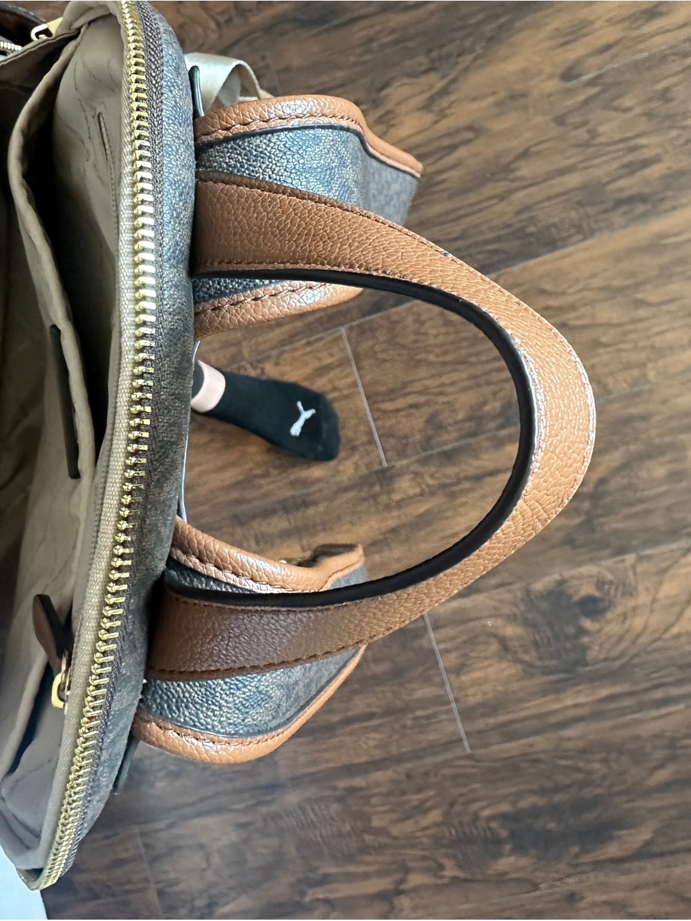 Michael Kors Dark Brown Monogram Backpack with Gold Accents - Picture 3 of 4